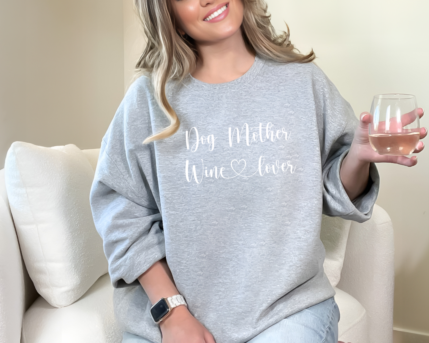 Dog Mother Wine Lover Sweatshirt, Sport Grey