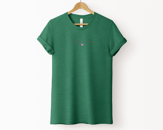 Dog Mom Heart Crewneck T-shirt, Heather Grass Green