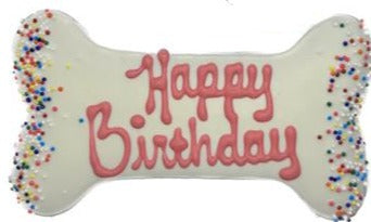 6" Happy Birthday Bone Cookie, Pink
