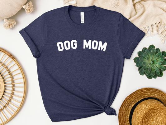 Sporty Dog Mom Crewneck T-shirt, Heather Navy