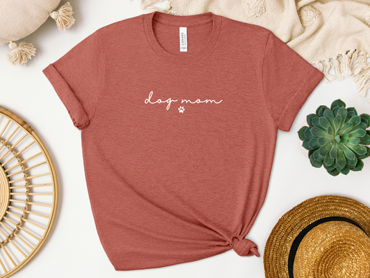 Dog Mom Paw print Crewneck T-shirt, Heather Clay