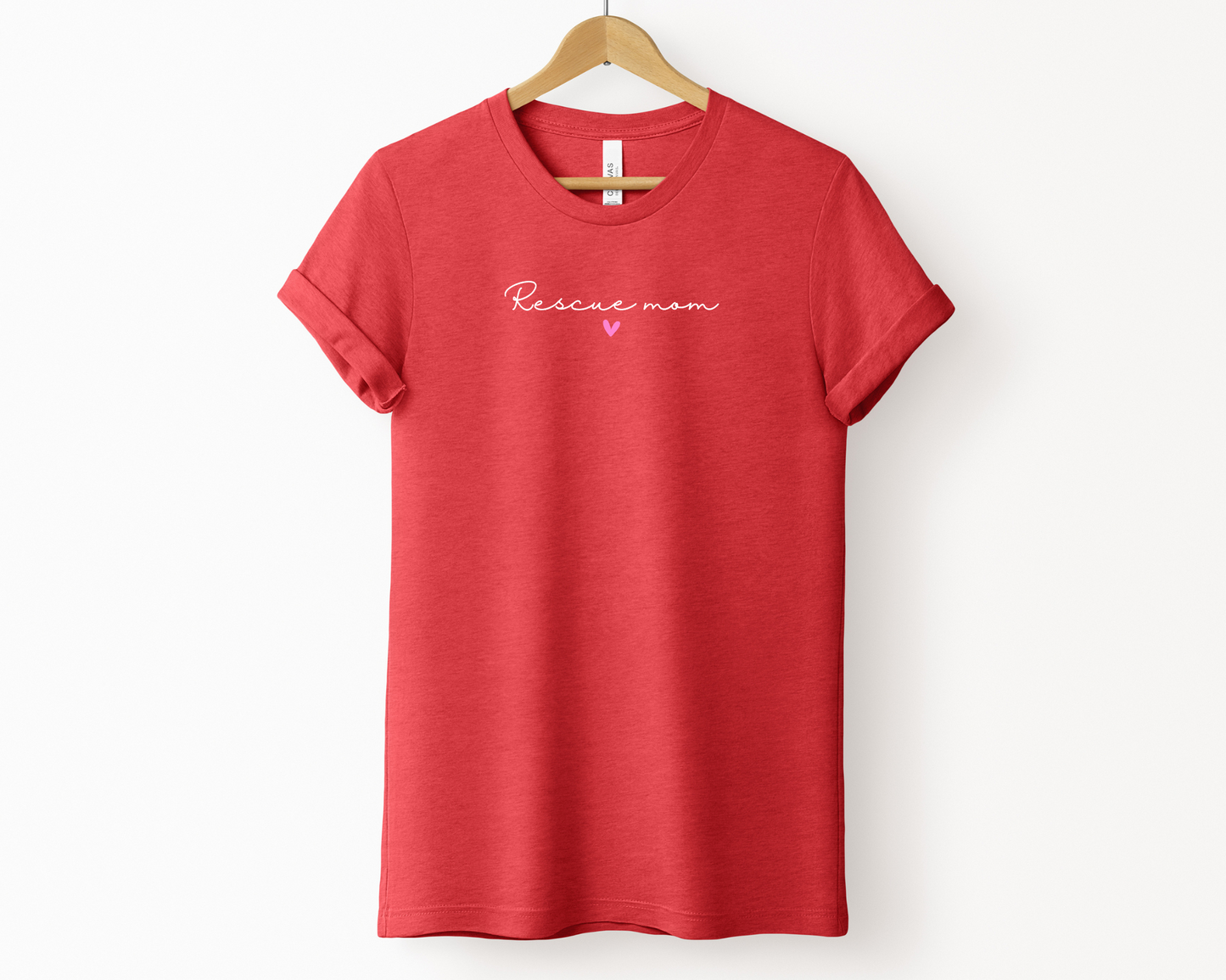 Rescue Mom (Heart) tee, Heather Red