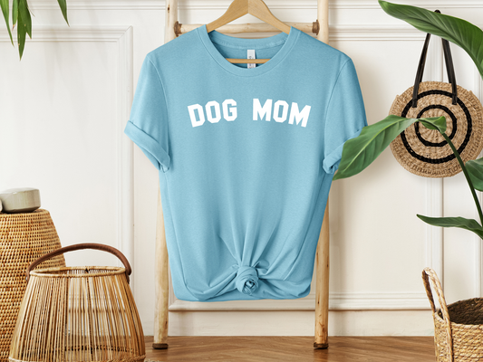 Sporty Dog Mom Crewneck T-shirt, Heather Blue Lagoon