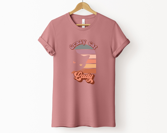 Crazy Cat Lady Crewneck T-shirt, Mauve