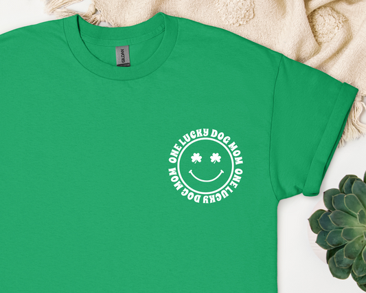 One Lucky Dog Mom Crewneck T-shirt, Irish Green