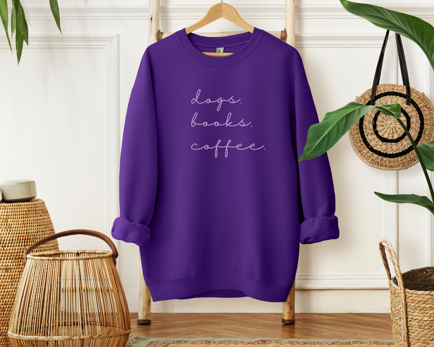 Dogs. Books. Coffee Sweatshirt, Purple
