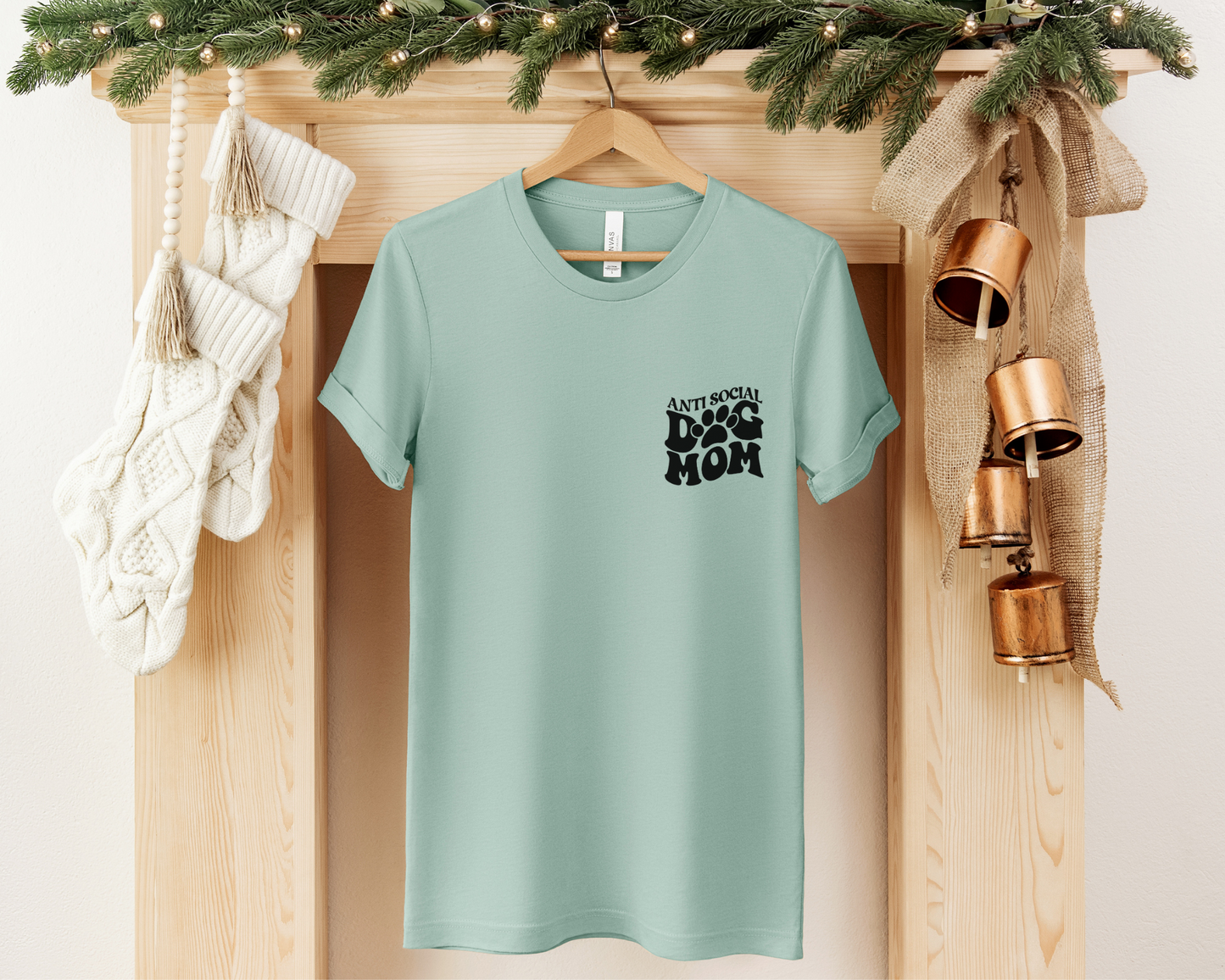 Anti Social Dog Mom Crewneck Tee, Dusty Blue