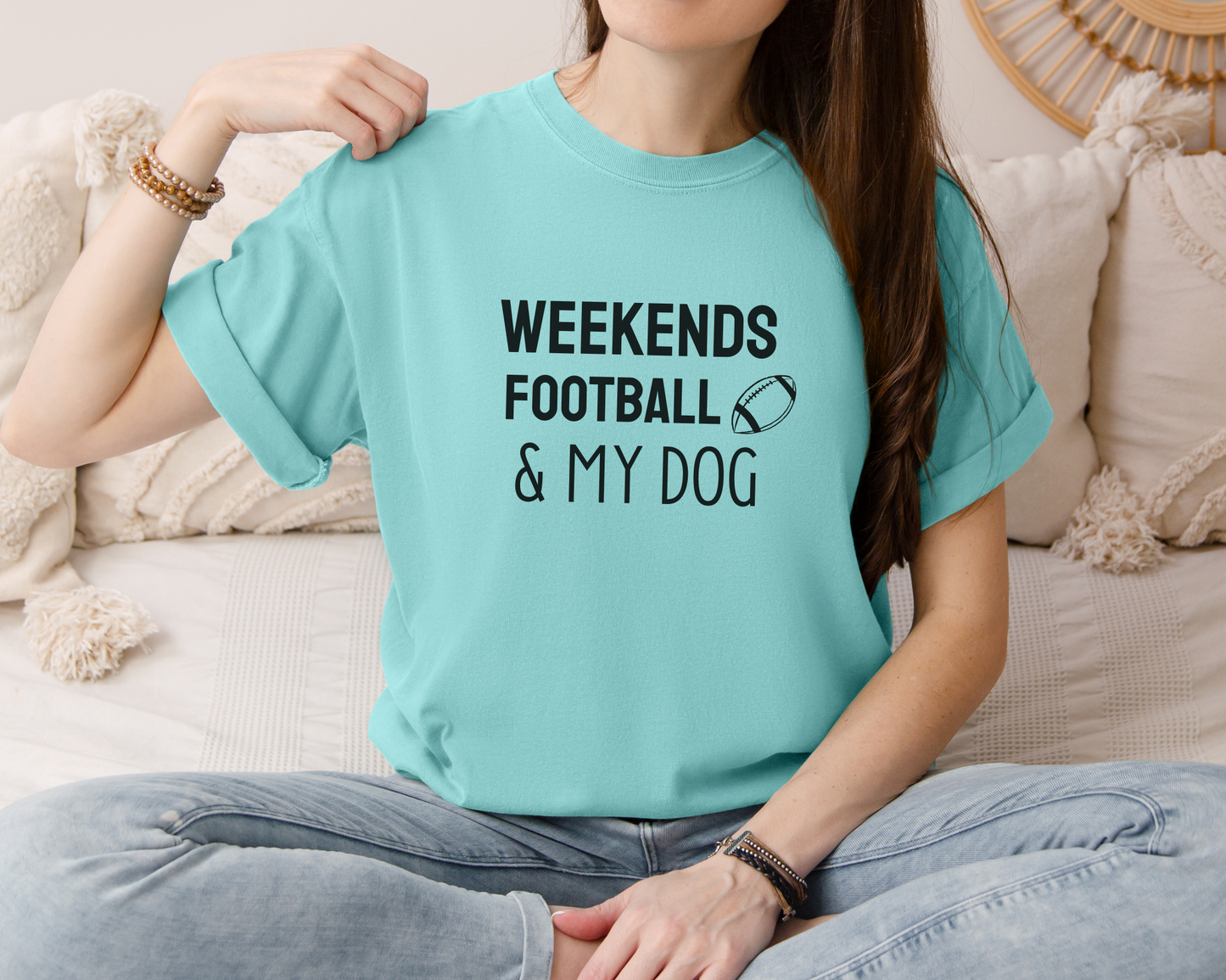 Weekends, Football & My Dog Tee, Chalky Mint