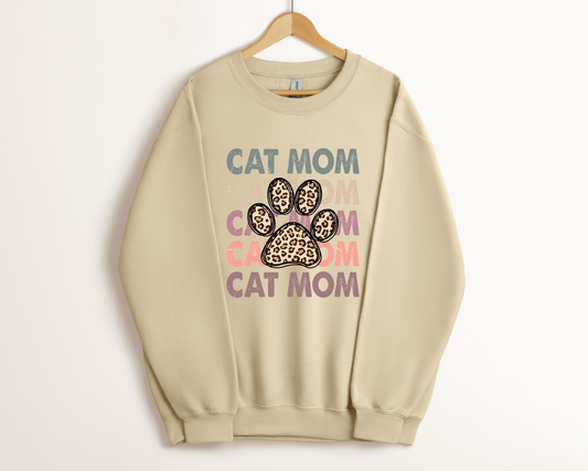 Cat Mom Leopard Paw Sweatshirt, Sand