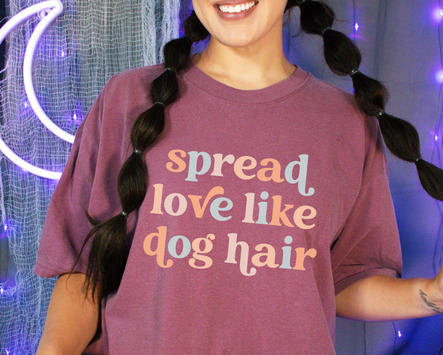 Spread Love Like Dog Hair Crewneck Tee, Berry