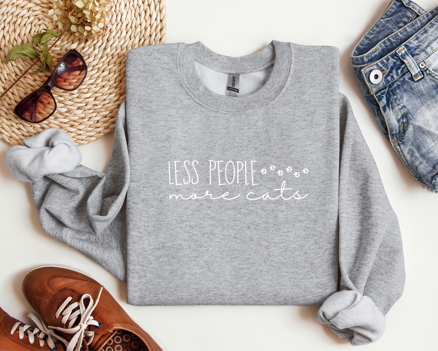 Less People More Cats Sweatshirt, Sport Grey