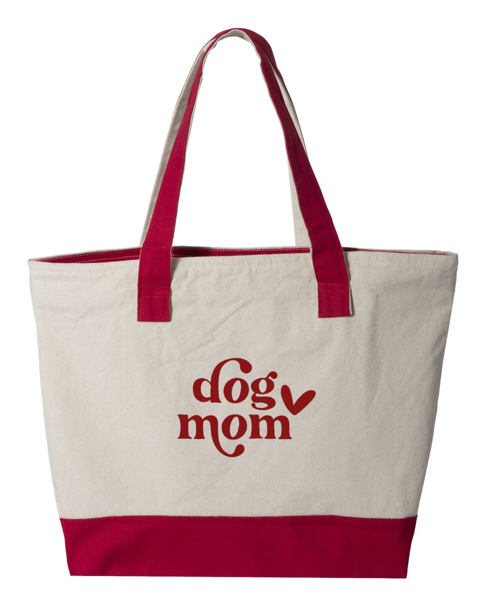 Canvas Zippered Tote - Dog Mom, Red