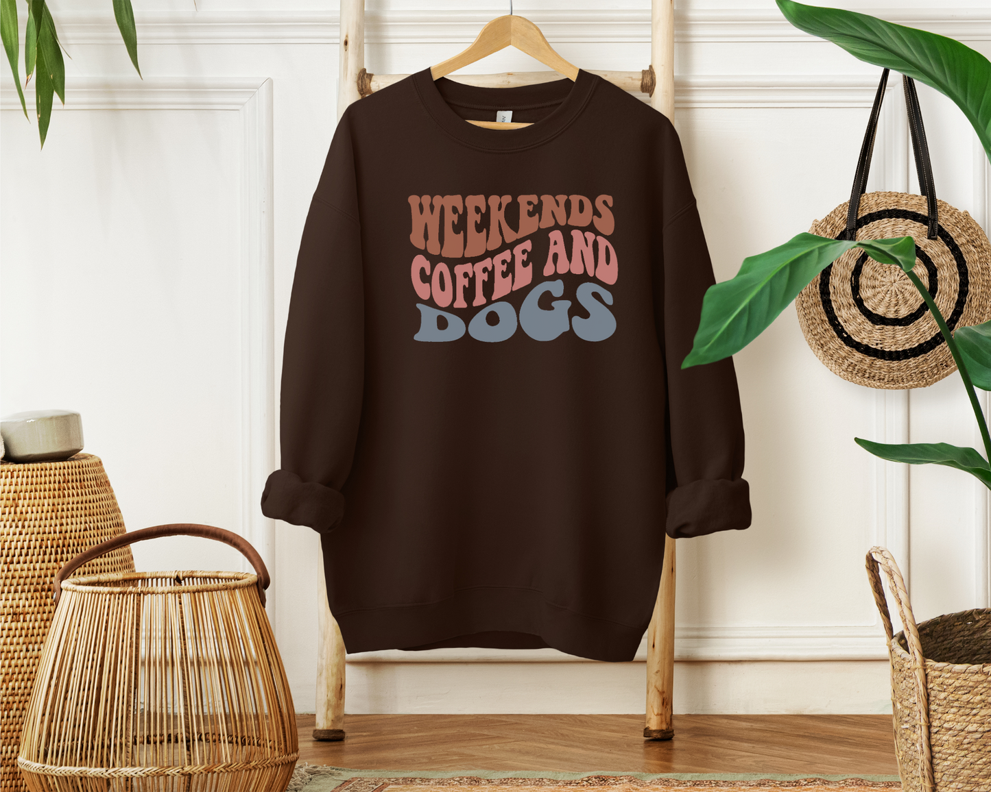 Weekends, Coffee And Dogs Sweatshirt, Dark Chocolate