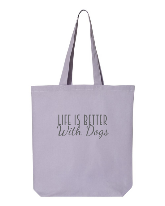 Life is Better With Dogs Cotton Tote Lavender