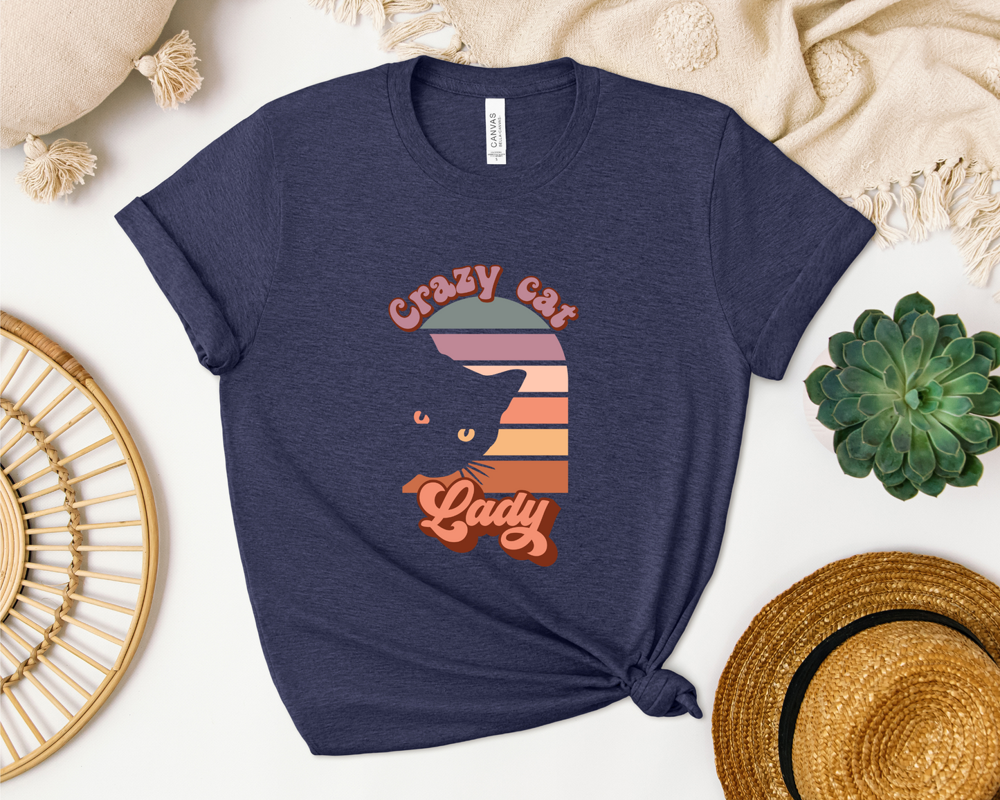 Crazy Cat Lady Crewneck T-shirt, Heather Navy