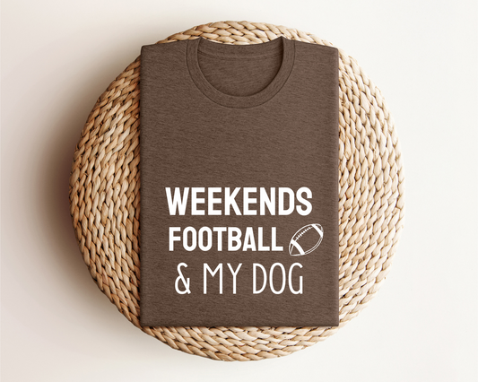 Weekends, Football & My Dog Crewneck T-shirt, Heather Brown