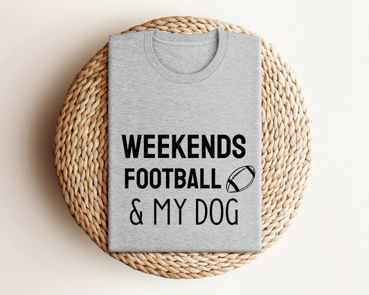 Weekends, Football & My Dog Crewneck T-shirt, Heather Grey