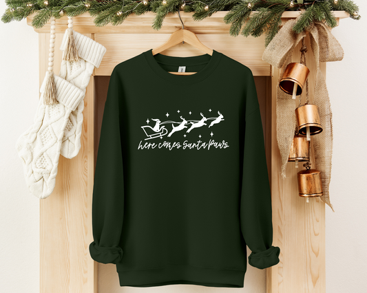 Here Comes Santa Paws Sweatshirt, Forest