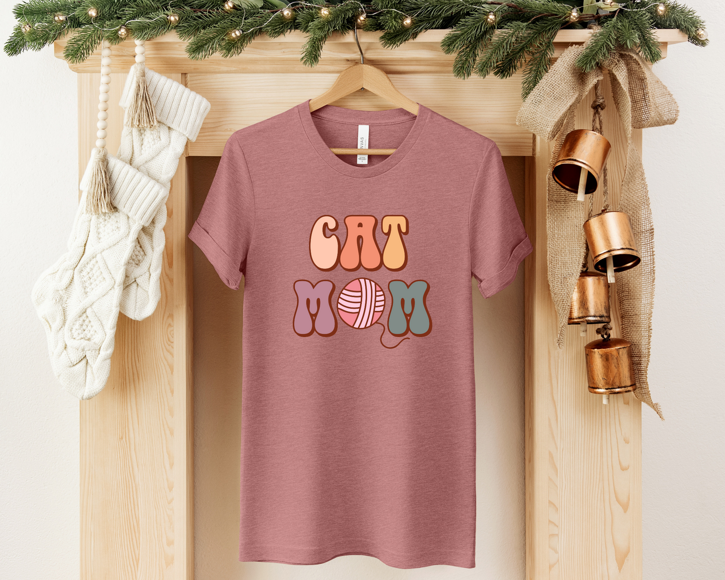 Cat Mom Crewneck T-shirt, Heather Mauve