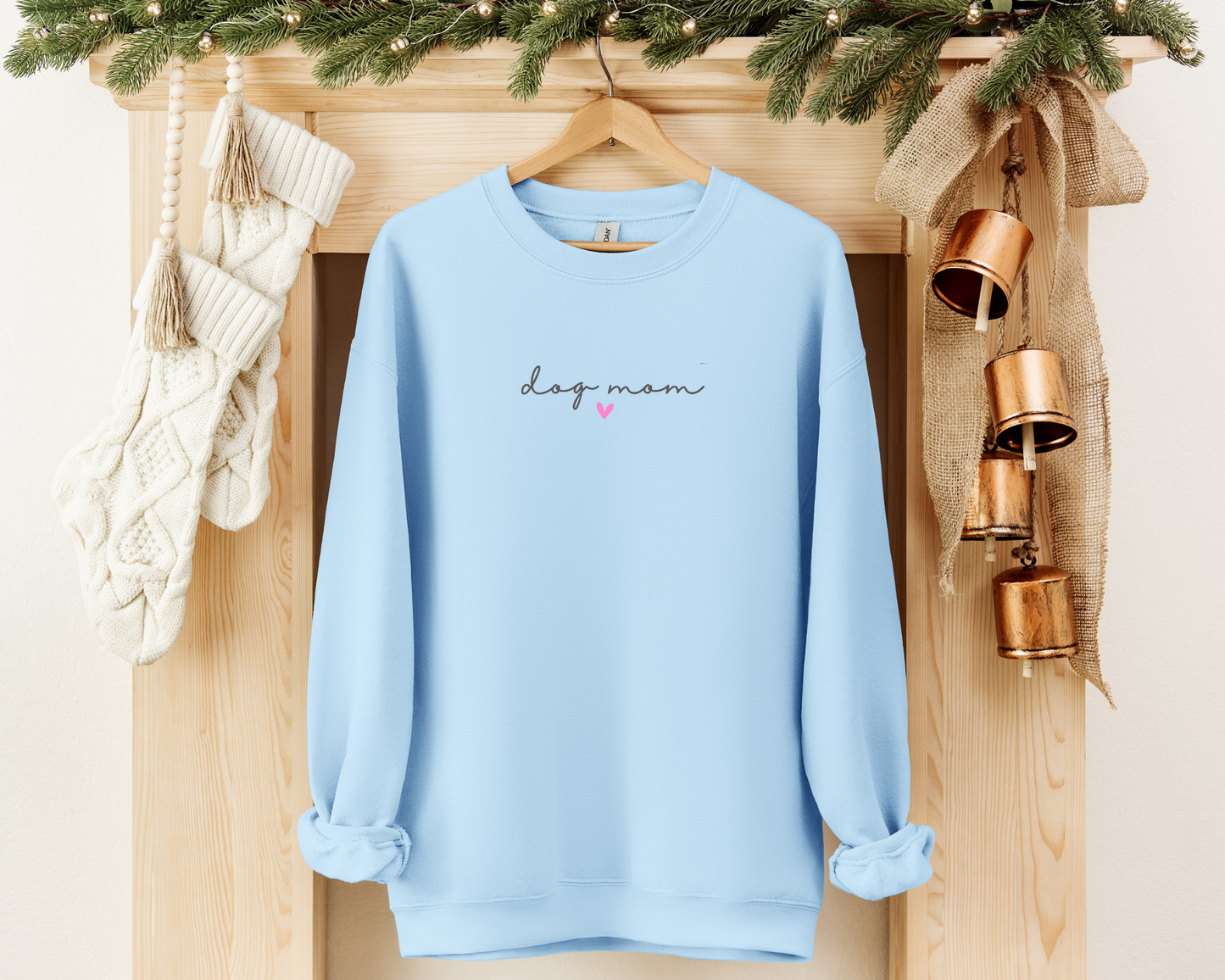 Dog Mom Heart Crewneck Sweatshirt, Light Blue