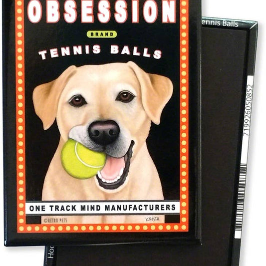 Dog Magnet - Labrador, Yellow "Obsession Tennis"