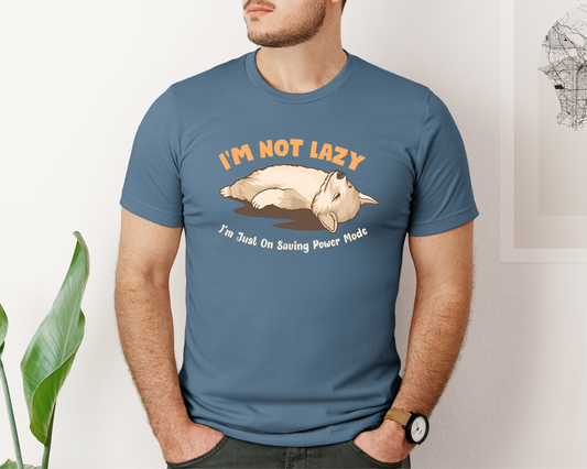 I'm Not Lazy Crewneck T-shirt, Steel Blue