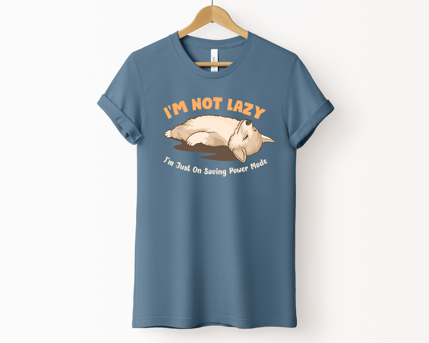 I'm Not Lazy Crewneck T-shirt, Steel Blue