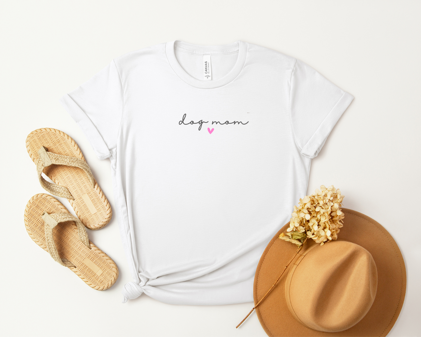 Dog Mom Heart Crewneck Tee, White *