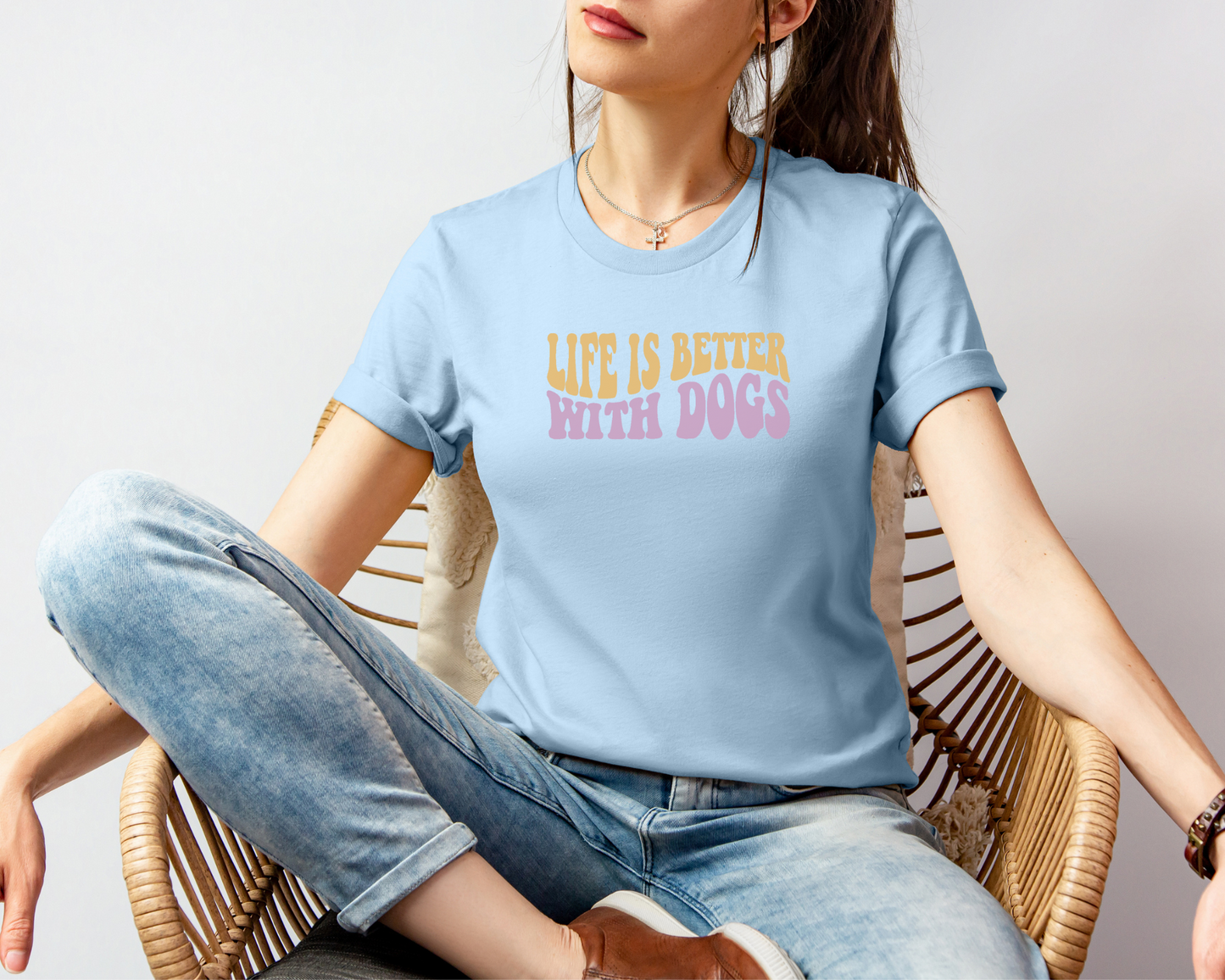 Life Is Better With Dogs Crewneck Tee, Light Blue *