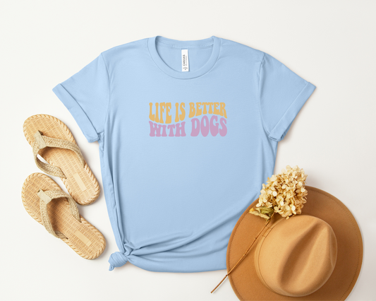 Life Is Better With Dogs Crewneck T-shirt, Light Blue