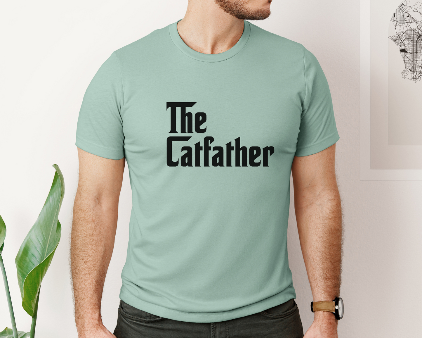 The CatFather Crewneck Tee, Dusty Blue