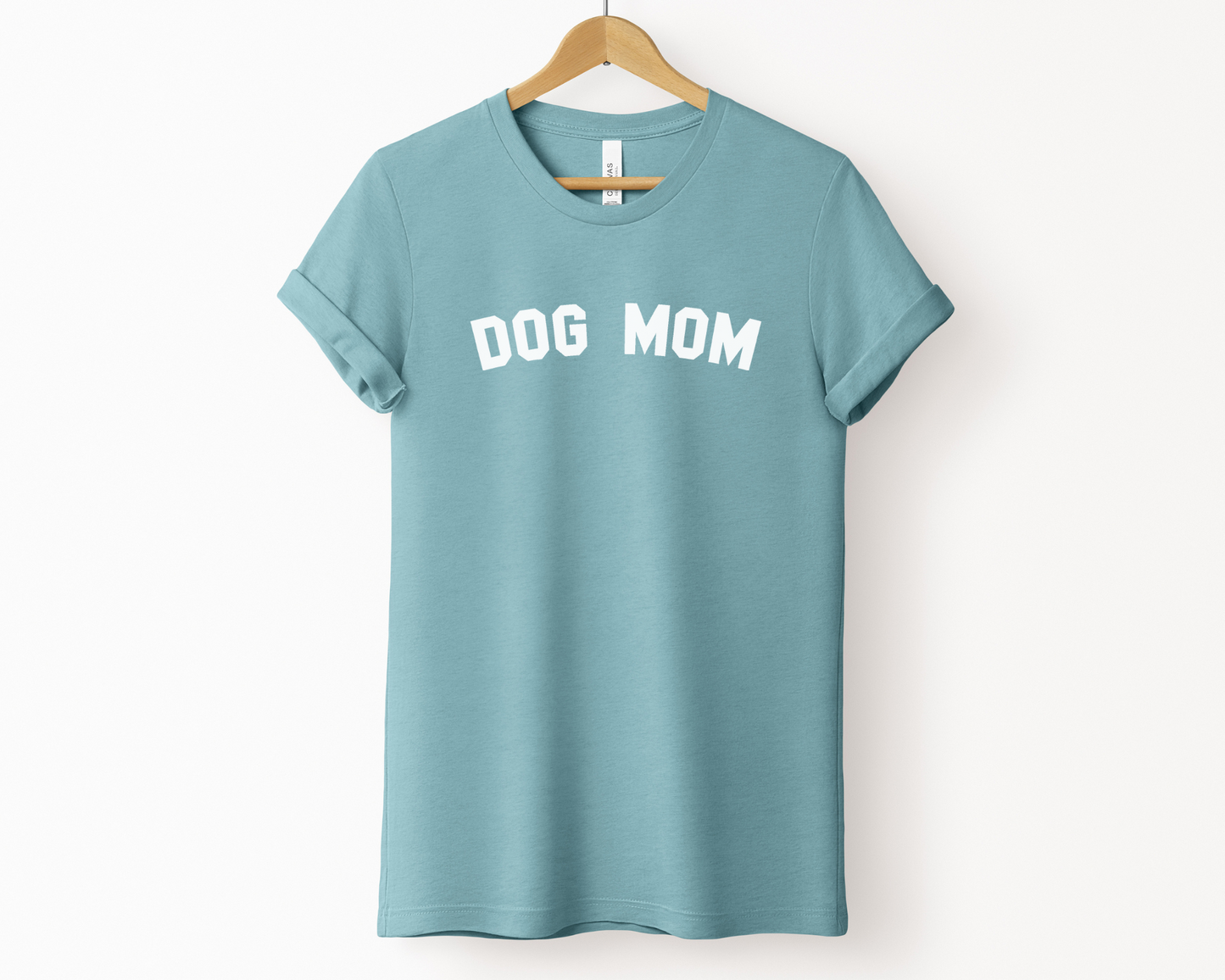 Sporty Dog Mom Crewneck Tee, Heather Blue Lagoon