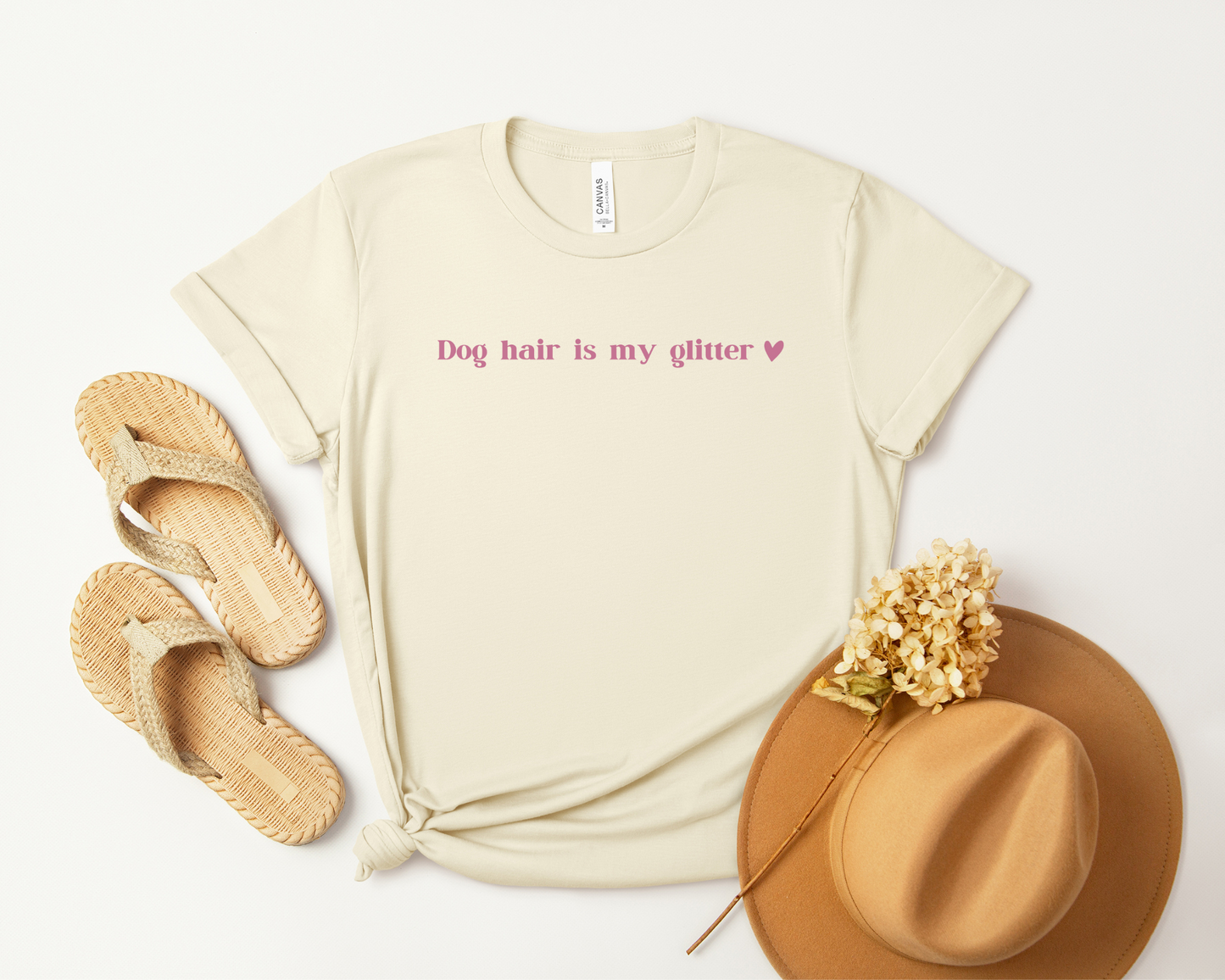 Dog Hair Is My Glitter Crewneck Tee, Natural