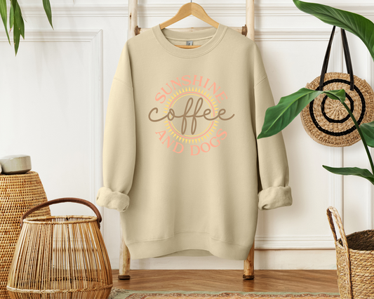 Sunshine, Coffee & Dogs Crewneck Sweatshirt, Tan