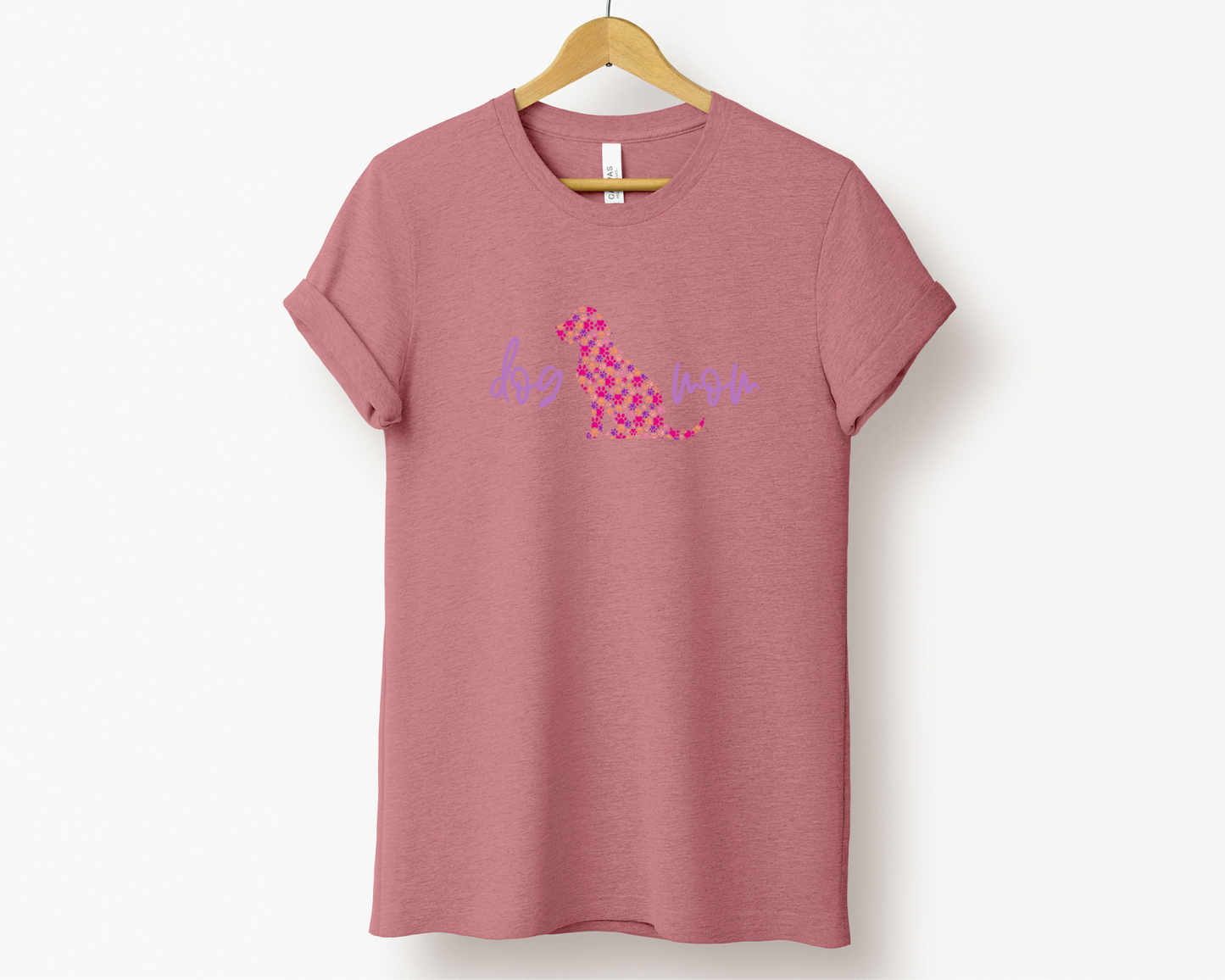 Dog Mom Pawprints Crewneck T-shirt, Heather Mauve