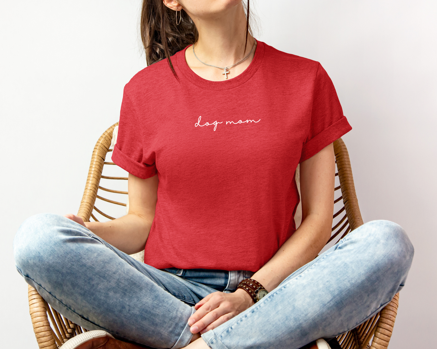 Dog Mom Crewneck Tee, Red