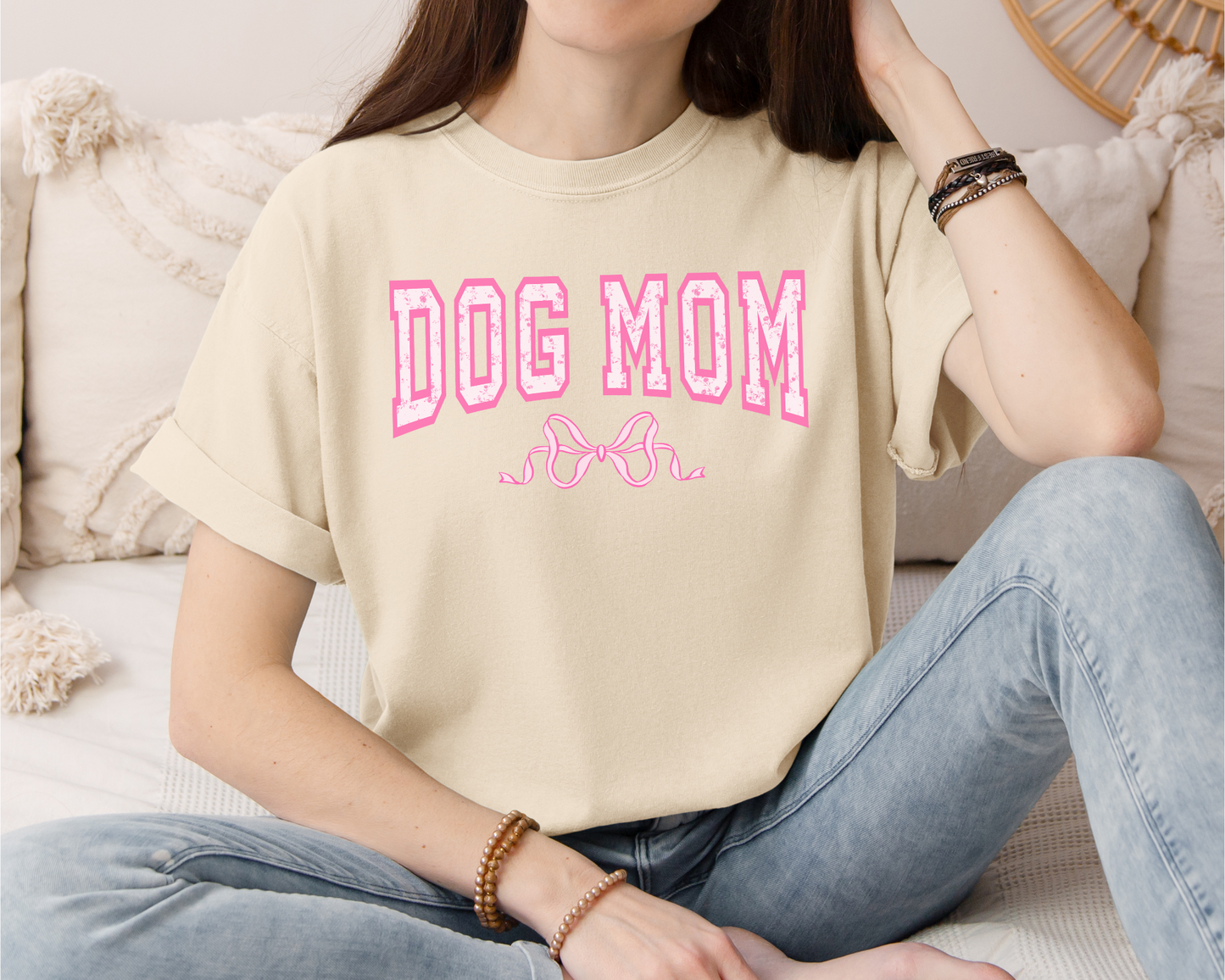 Dog Mom Floral Pink Tee, Ivory