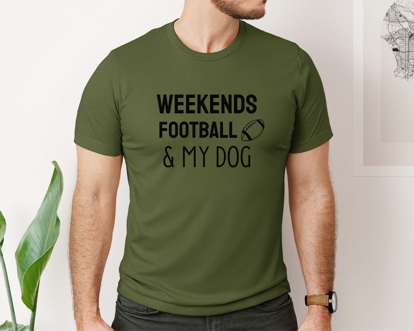 Weekends, Football & My Dog Crewneck Tee, Olive