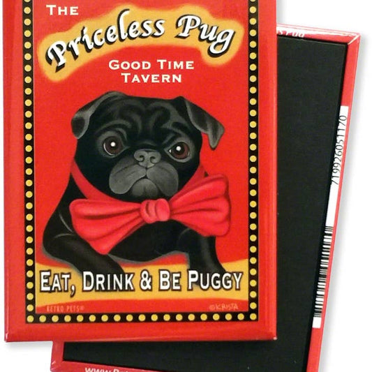 Dog Magnet - Pug, Black  "Priceless Pug Tavern"