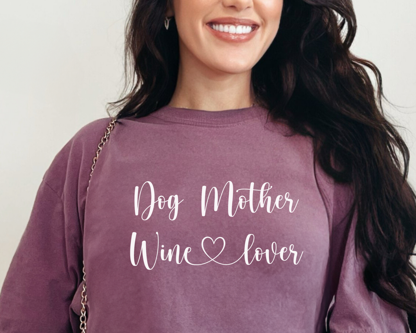 Dog Mother Wine Lover Long Sleeve Tee, Berry