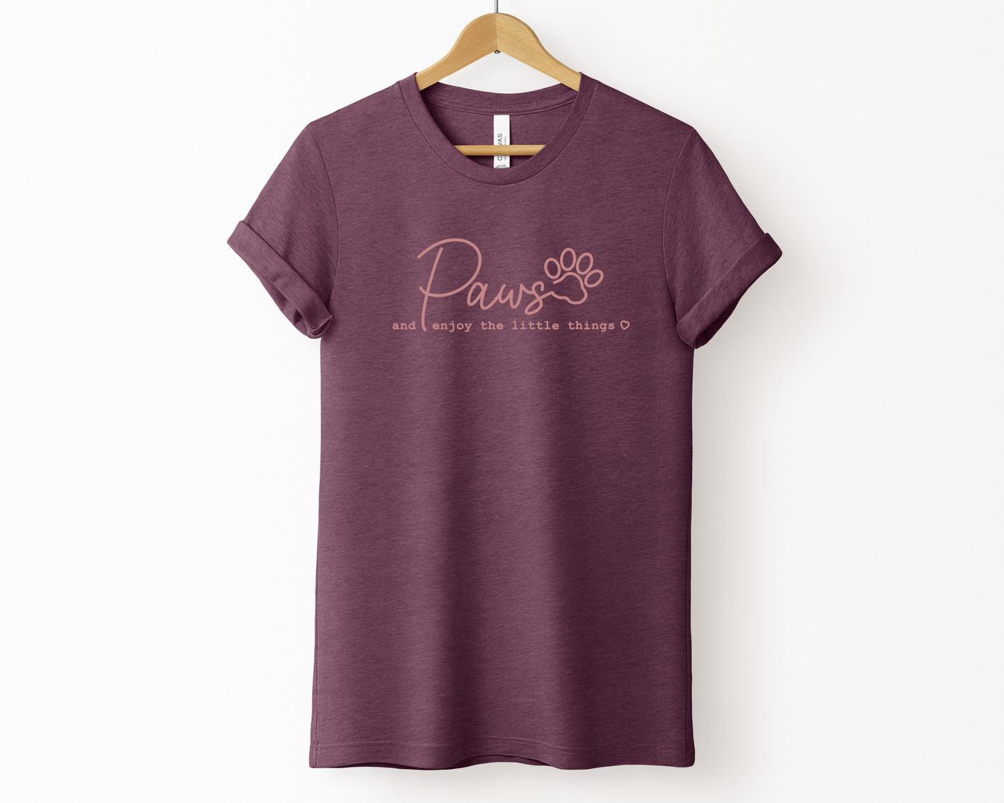 Paws and enjoy the little things Crewneck Tee, Heather Maroon
