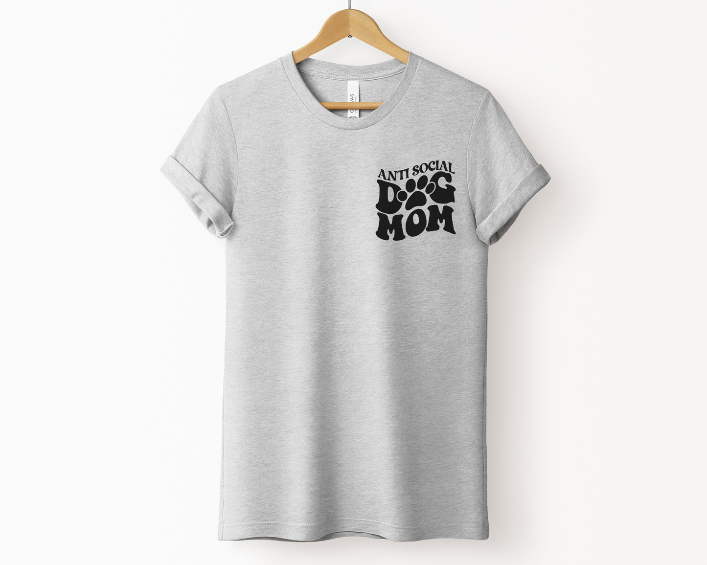 Anti Social Dog Mom Crewneck Tee, Athletic Heather