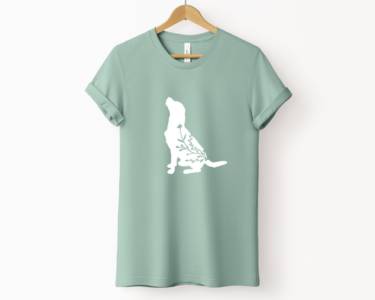 Floral Dog Crewneck T-shirt, Dusty Blue