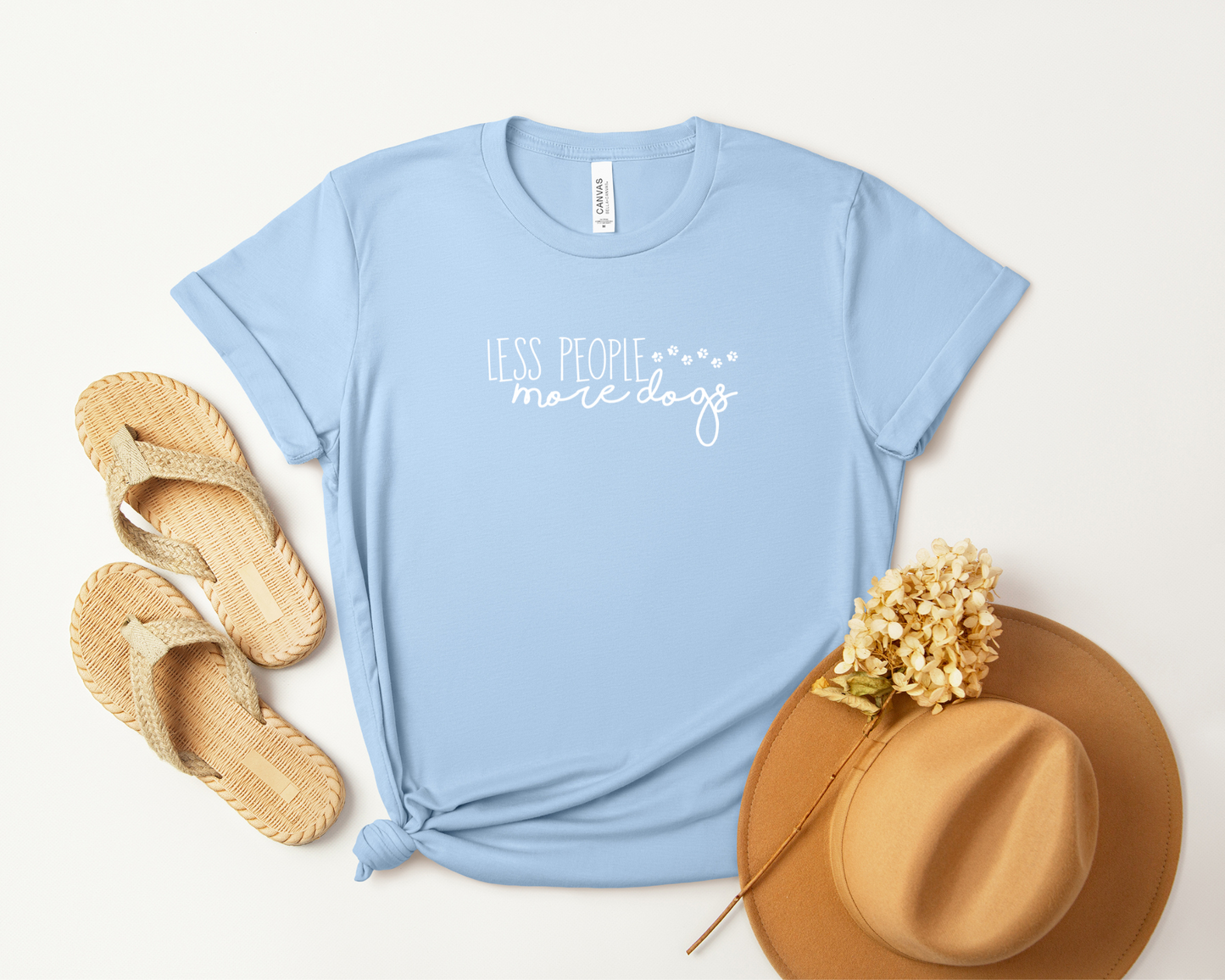 Less People More Dogs Crewneck Tee, Baby Blue