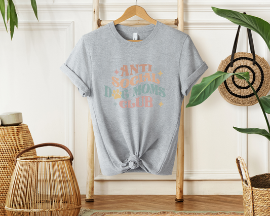 Anti Social Dog Moms Club Crewneck T-shirt, Heather Grey