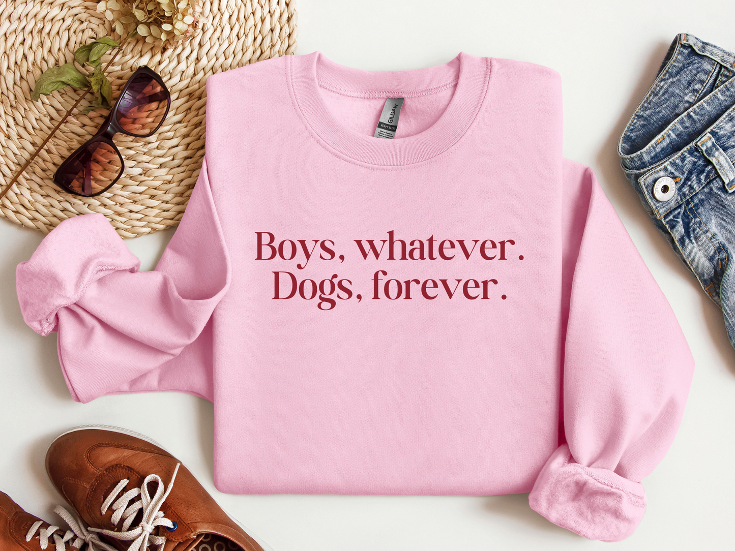 Boys Whatever Dogs Forever Sweatshirt, Light Pink