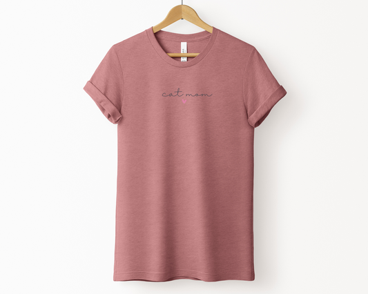 Cat Mom (Heart) T-shirt, Heather Mauve