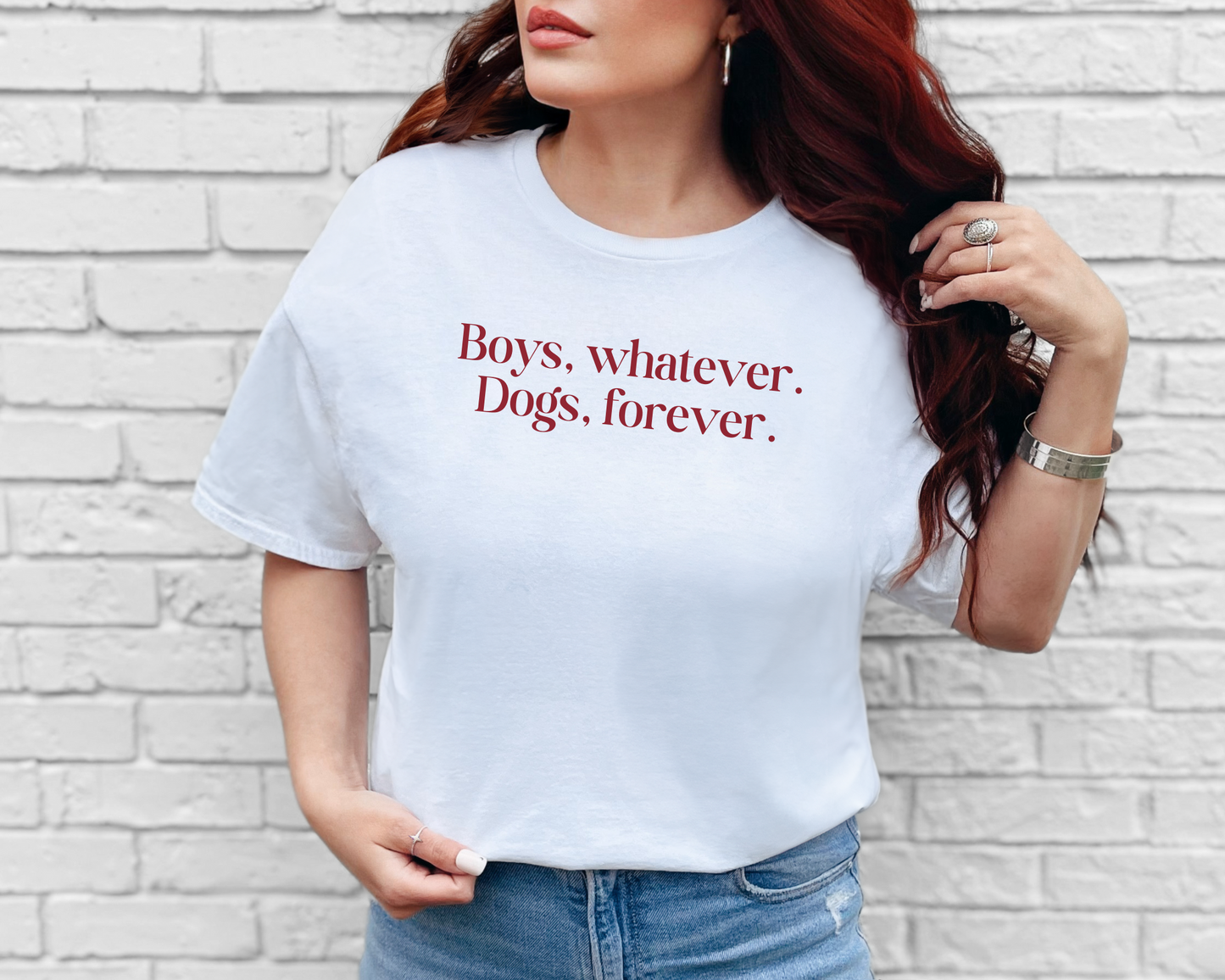 Boys, Whatever. Dogs, Forever Tee, White