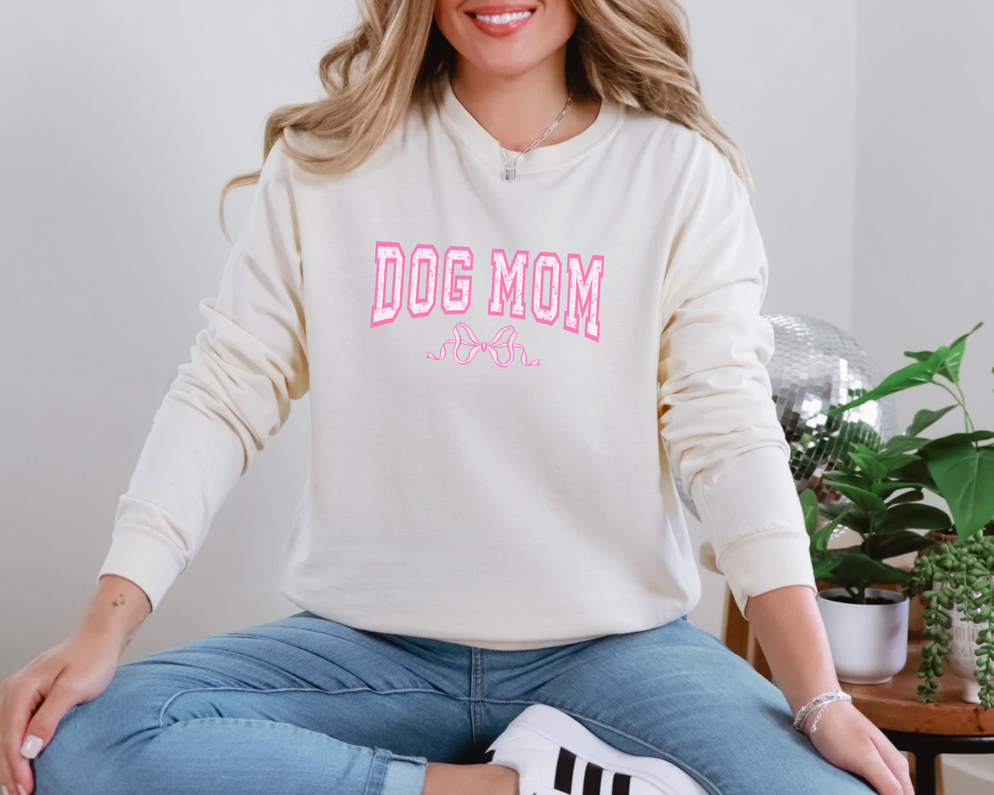 Dog Mom Floral Pink Sweatshirt, Sweet Cream Heather