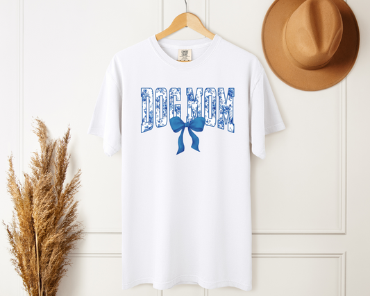 Dog Mom Floral Blue T-shirt, White